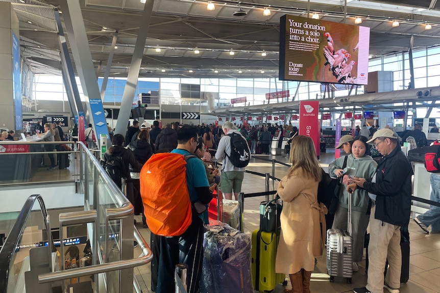 People queue at Sydney Airport
