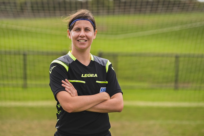 A-League referee Casey Reibelt poses for the camera with arms crossed