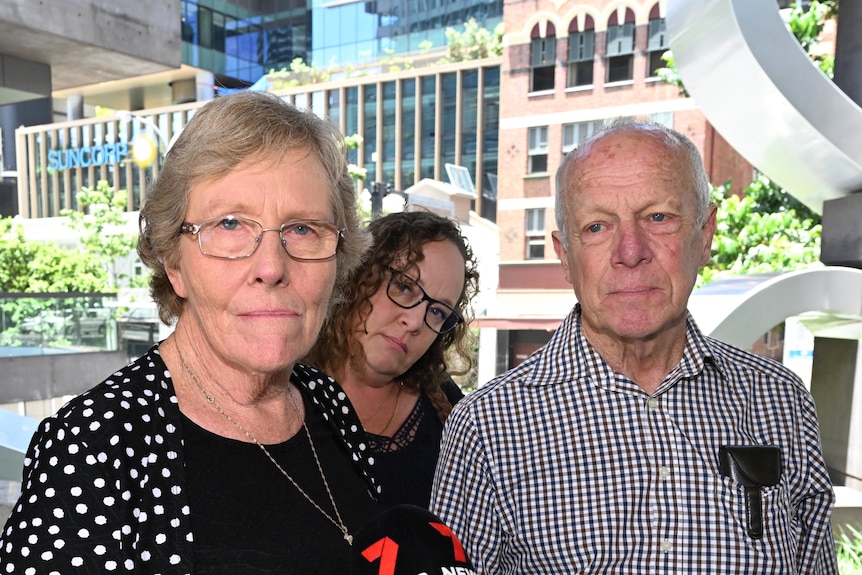 Wendy and Lawrie Brooks speak to media outside court.