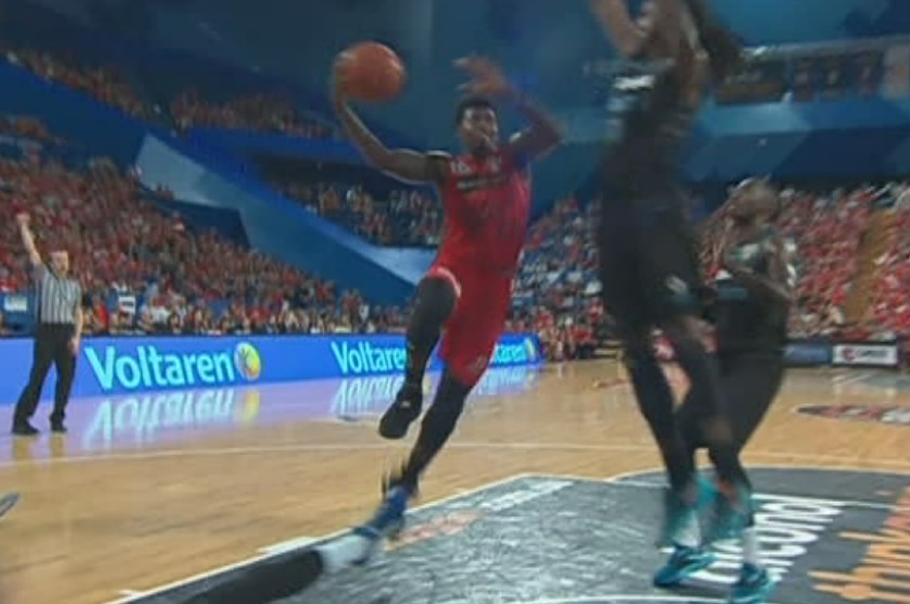 Perth Wildcats guard Casey Prather attacks the basket during Game one of the NBL Grand Final series.