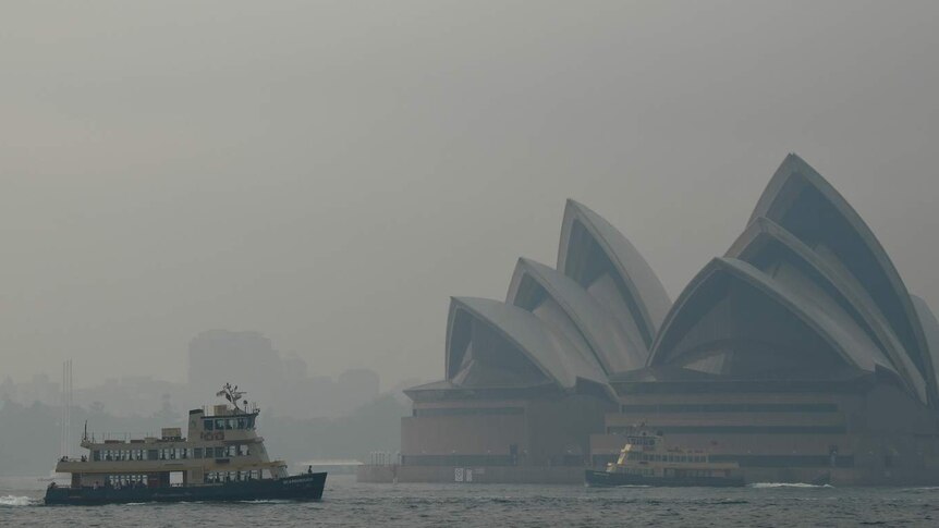 Sydney Opera House surrounded by smoke