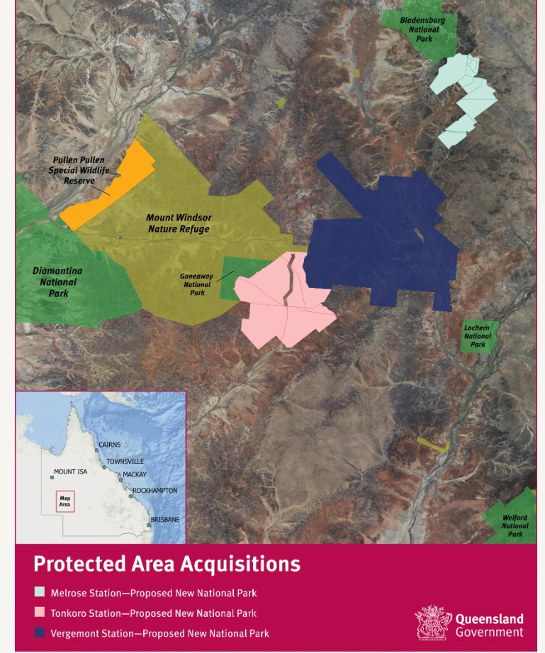 map showing stations acquired by the government in outback queensland