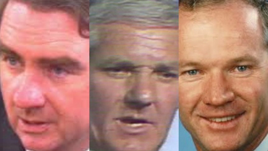 Close-up composite of the faces of three former Queensland premiers