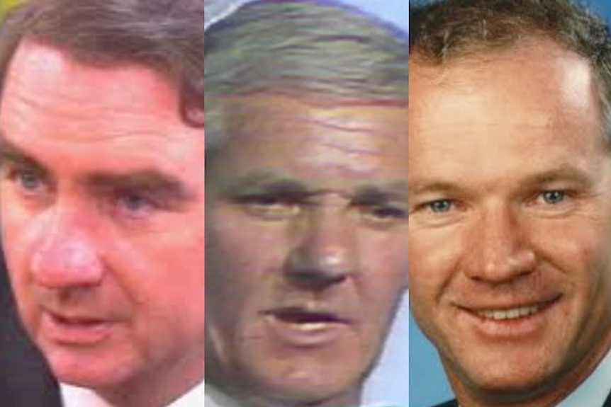 Close-up composite of the faces of three former Queensland premiers