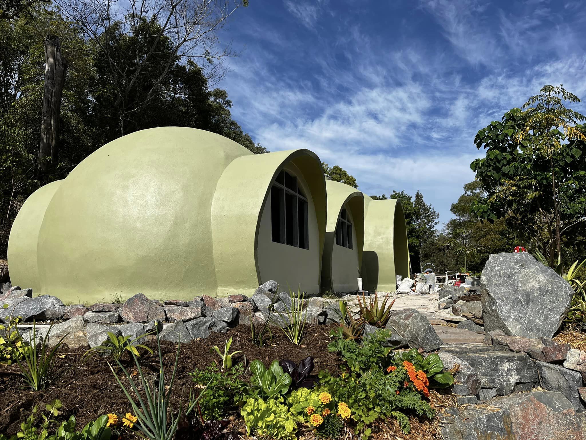 Aircrete Dome Elysian Falls painted and awaiting final touches