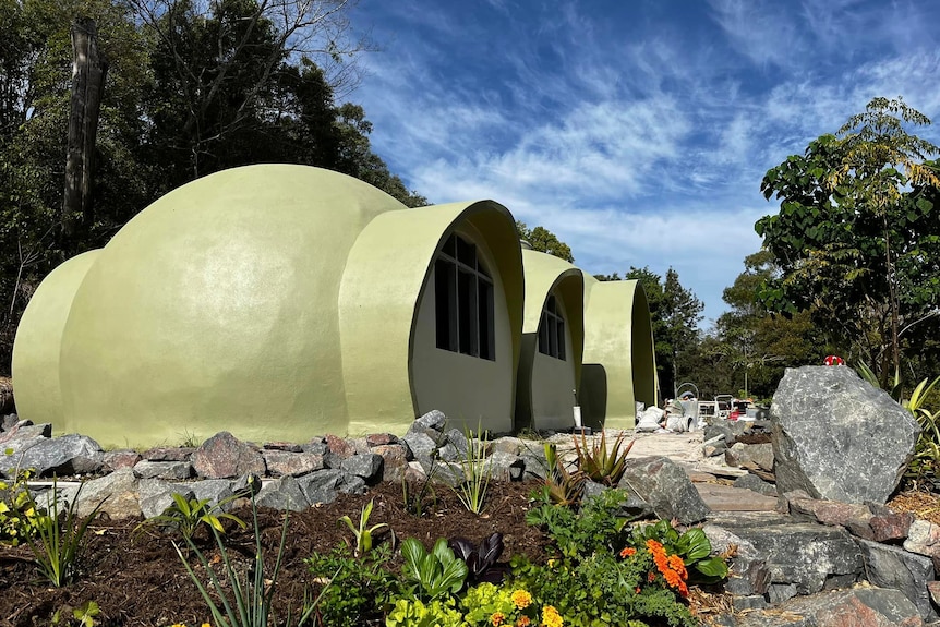 Aircrete Dome Elysian Falls painted and awaiting final touches