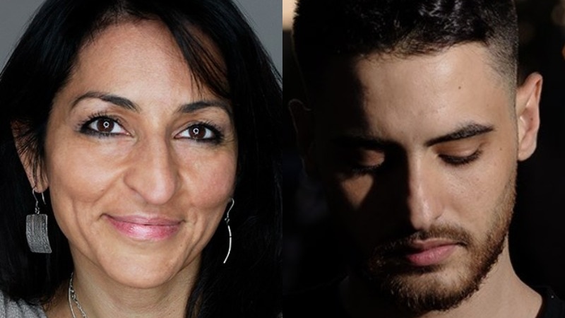 A composite image of Palestinian writers Susan Abulhawa and Mohammed El-Kurd.