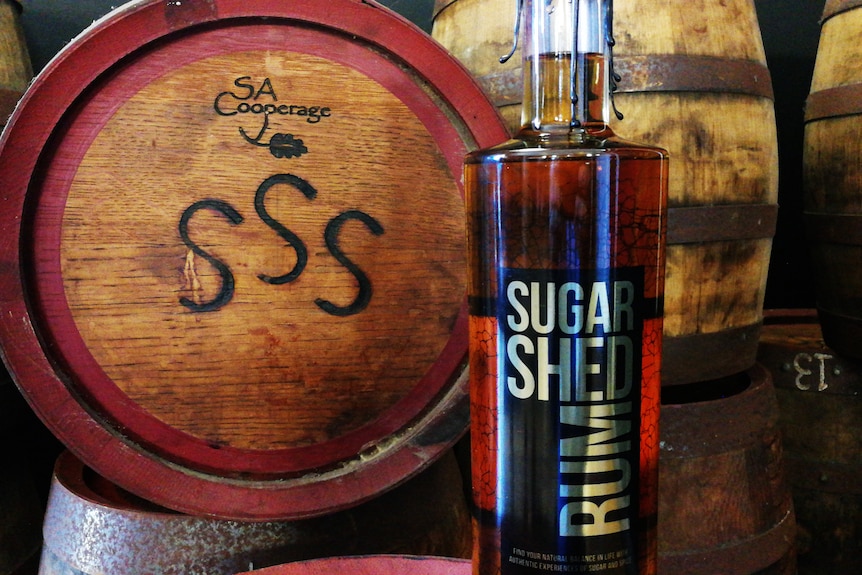 A barrel and bottle of Sarina Sugar Shed Rum
