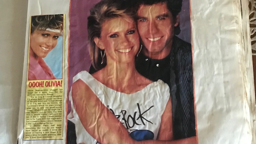 a scrapbook featuring Olivia Newton-John and John Travolta