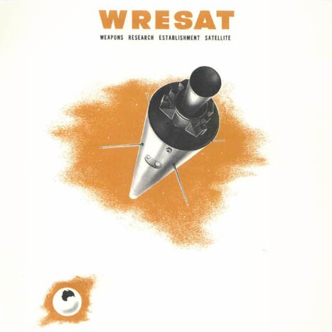 A retro-style image titled "WRESAT" shows a satellite with an orange background, with a small earth showing Australia.