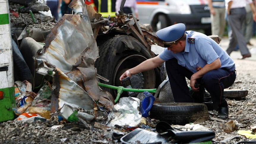 A bus and gravel truck collided outside Moscow killing 18 people