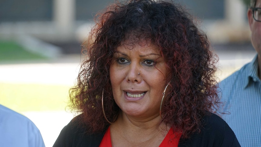 NT's Labor Senator Malarndirri McCarthy is talking to the camera with a serious expression.