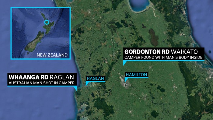 A map showing Whaanga Road, Raglan in New Zealand.