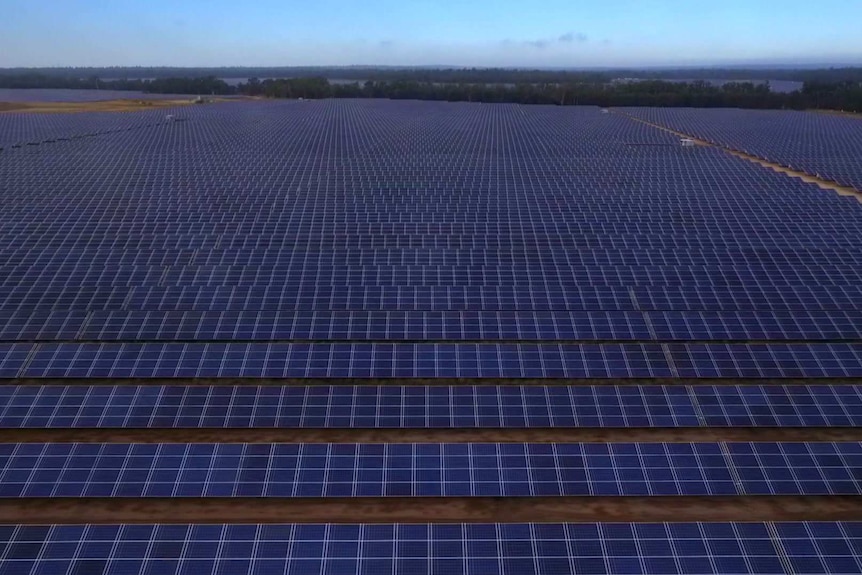 Arrays of solar farms are lined up