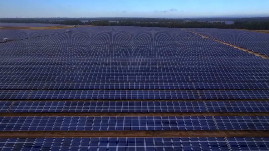 Arrays of solar farms are lined up