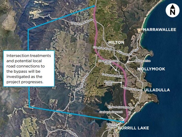 The RMS map showing the preferred route of the Milton-Ulladulla bypass.