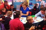 Ms Bligh and Education Minister Cameron Dick join a prep class at Parkhurst State School in Rockhampton.