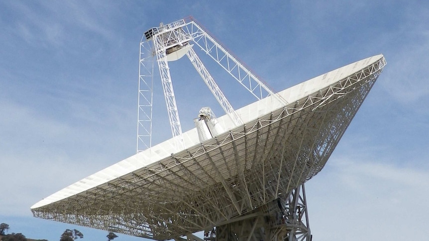 The 70 metre antenna at the Canberra Deep Space Communication Complex site at Tidbinbilla.