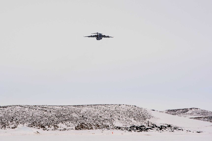 C-17A approaches Davis research station in Antarctica