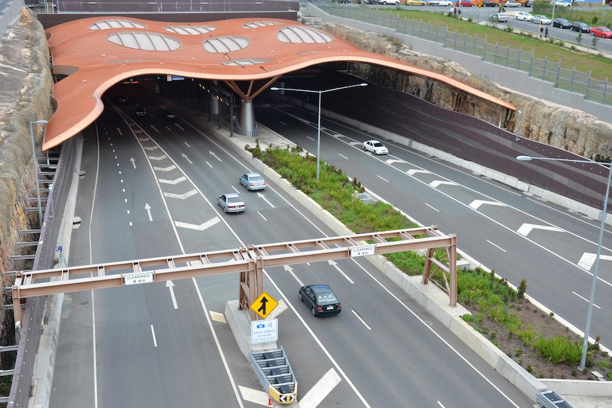 Cars drive into the Clem7 tunnel at Bowen Hills.