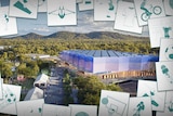 An aerial shot of the Chandler Indoor Sports Centre, with tiles of Olympic sports bordering the picture