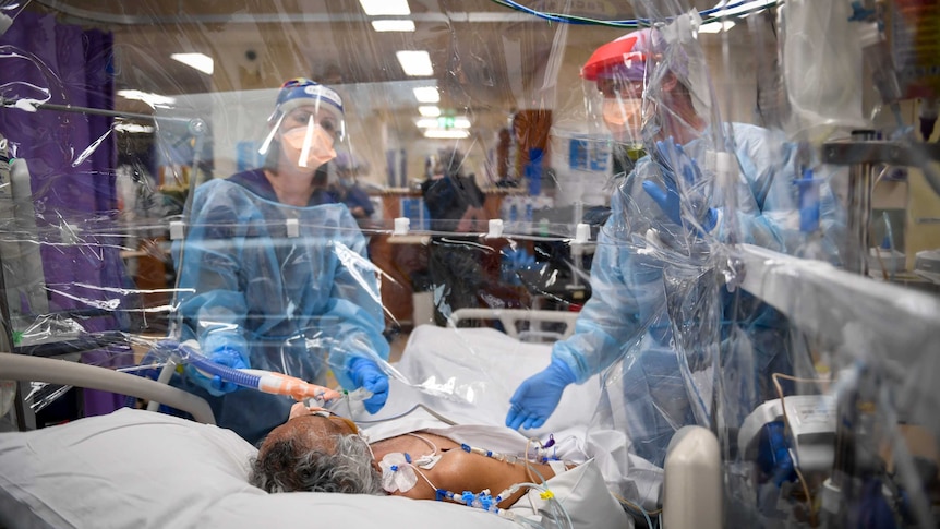 A patient in ICU at Footscray Hospital, used with permission of the patient's family
