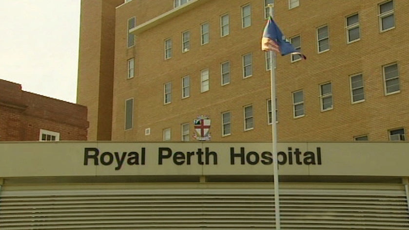 Cropped front shot of Royal Perth Hospital with MCU of sign.