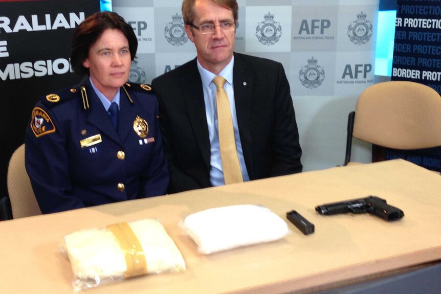 Tasmanian Assistant Police Commissioner Donna Adams, Richard Grant Aust Crime Commission with amphetamine haul.