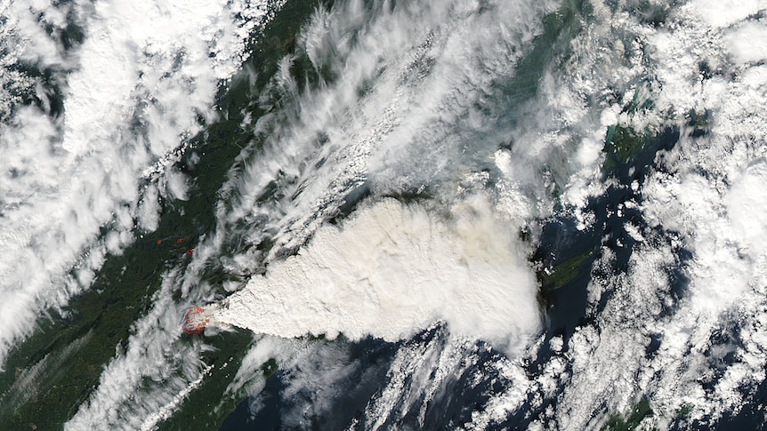 A large cloud plume seen from high above the earth
