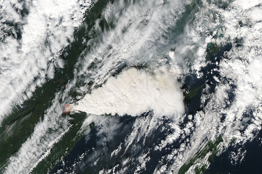 A large cloud plume seen from high above the earth