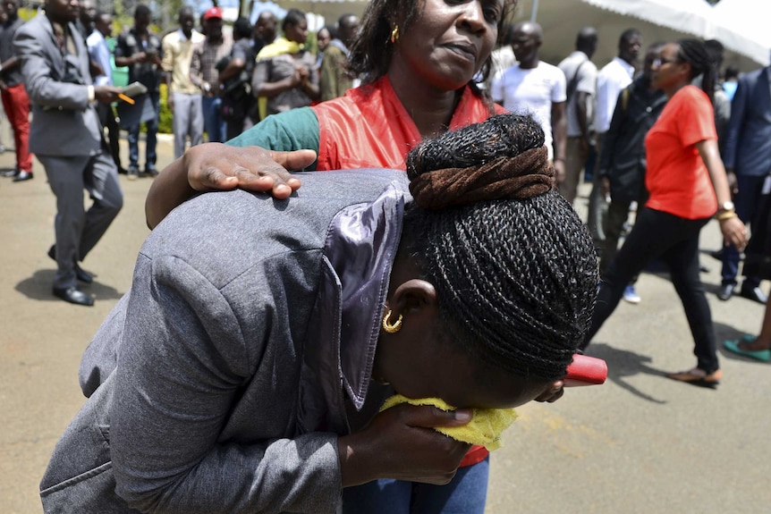 A relative of Kenyan student killed in Garissa attack mourns