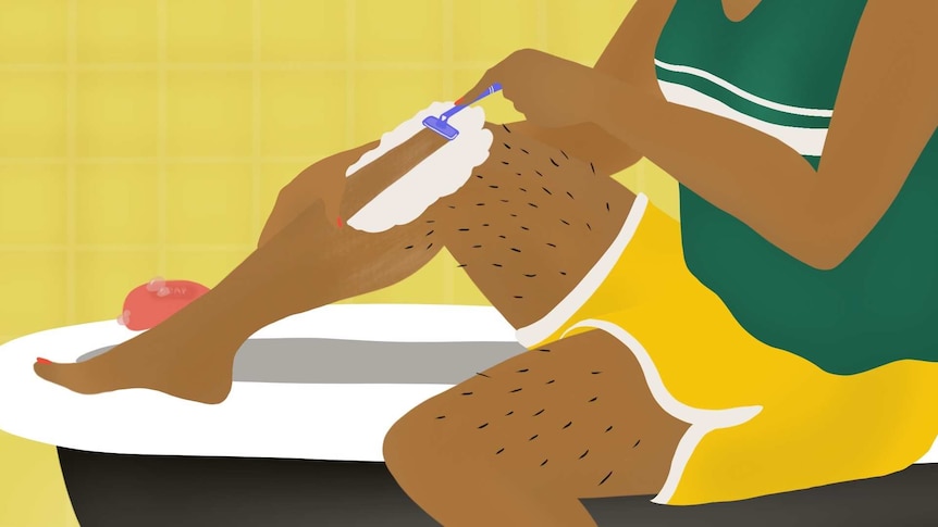 Illustration of woman sitting on bathtub shaving her legs