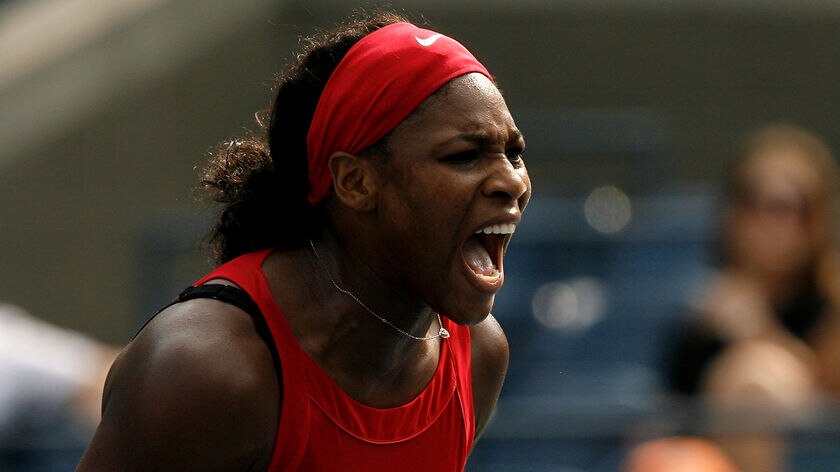 Serena Williams celebrates a point against Ai Sugiyama