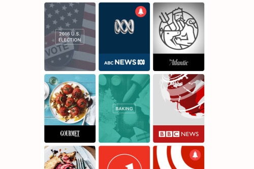 Print-screen of an iPhone screen displaying the Apple News home page, with logos including ABC News, the Atlantic and BBC News