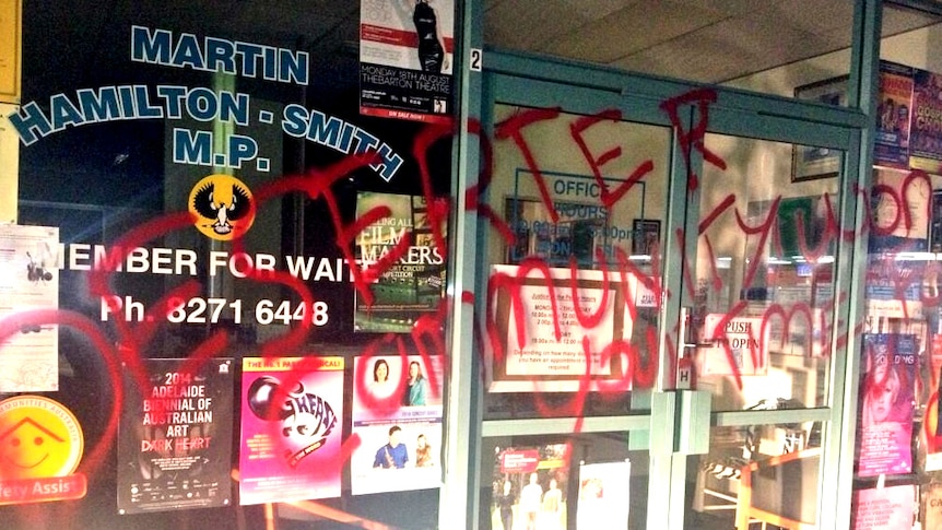 Martin Hamilton-Smith's electorate office has been sprayed with paint.