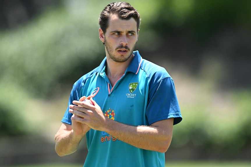 Lance Morris is seen during an Australian cricket team training session