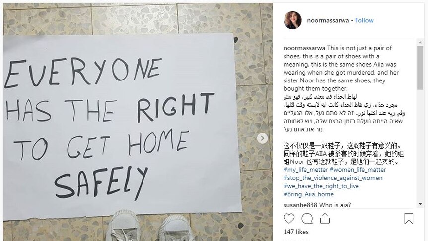 An Instragram post showing a poster with the words "Everyone has the right to get home safely".