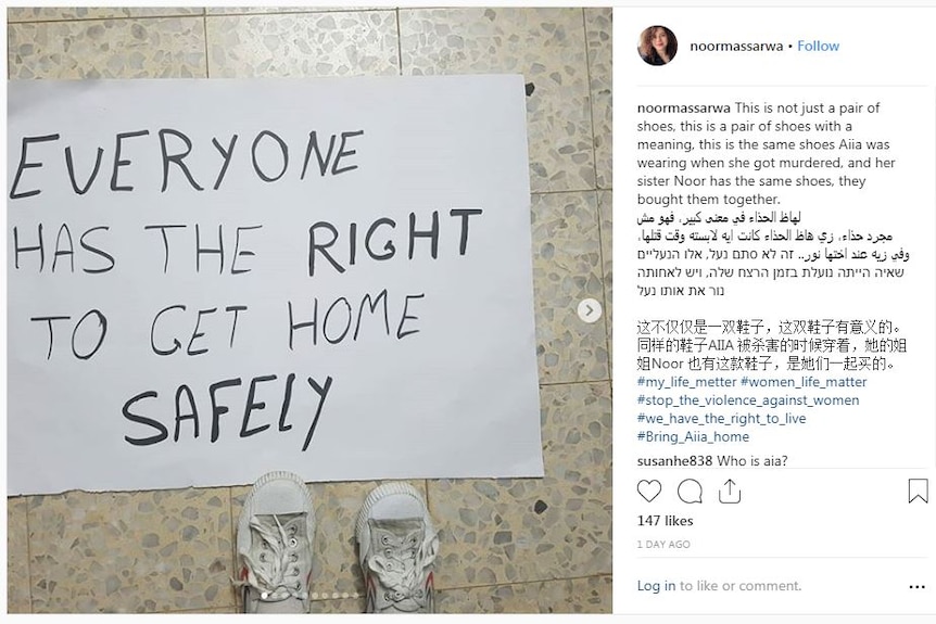 An Instragram post showing a poster with the words "Everyone has the right to get home safely".
