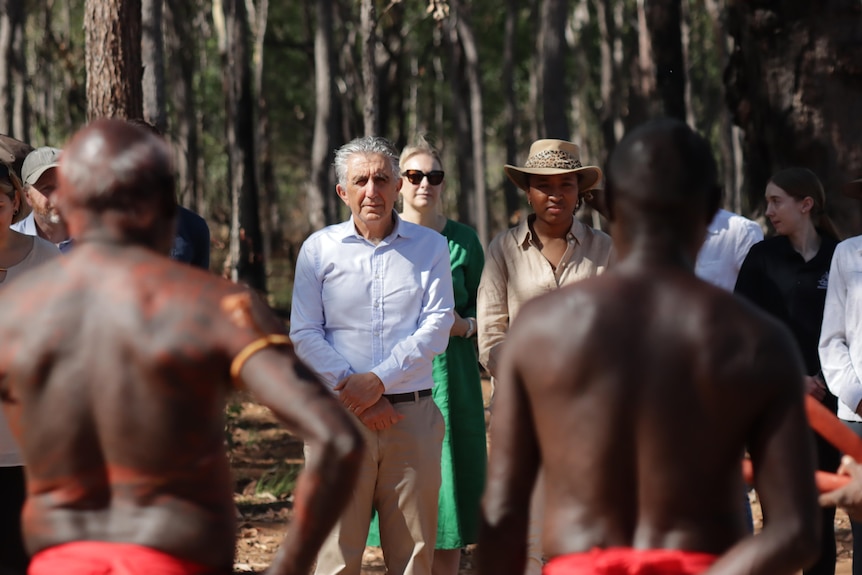 Justice Mordecai Bromberg watches on during the smoking ceremony at Pitjamirra on the Tiwi Islands.