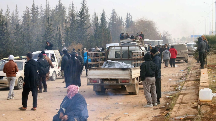 Residents of eastern Aleppo arriving in western rural Aleppo, December 16, 2016.