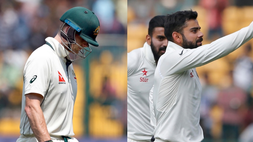 Steve Smith (R) and Virat Kohli have not been charged following a fiery Bangalore Test.