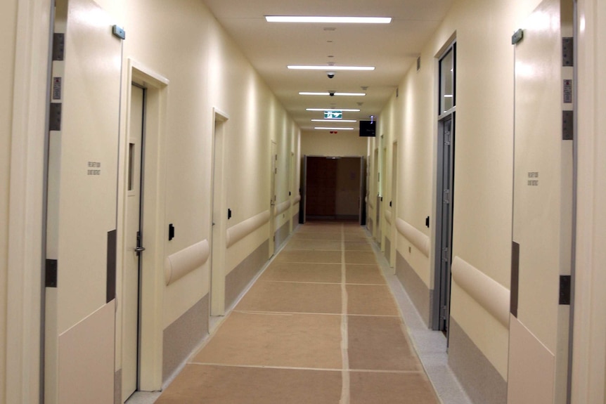 The corridor of the youth mental health unit at Fiona Stanley Hospital.