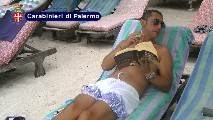 Italy police photo showing fugitive mafia boss Antonino Messicati Vitale while sunbathing