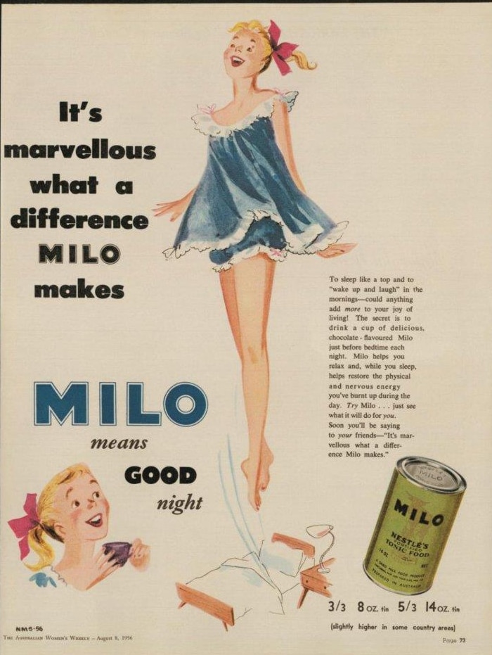 It's marvellous what a difference Milo makes, coloured poster from the 1956.