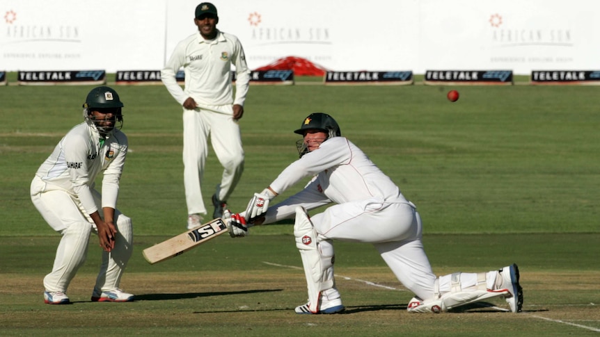 Zimbabwe captain Brendan Taylor bats on day one of the first Test against Bangladesh in Harare.
