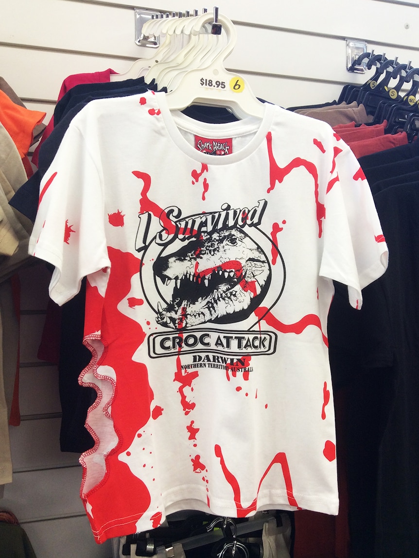 Crocodile attack merchandise on sale in Darwin's Smith Street city mall.