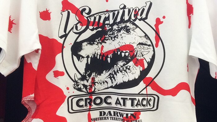 Crocodile attack merchandise on sale in Darwin's Smith Street city mall.