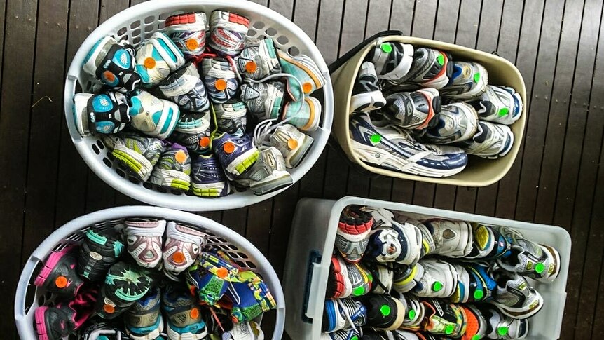 buckets of shoes