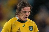 The Wallabies' Michael Hooper (R) looks on during Bledisloe Cup game one against New Zealand.