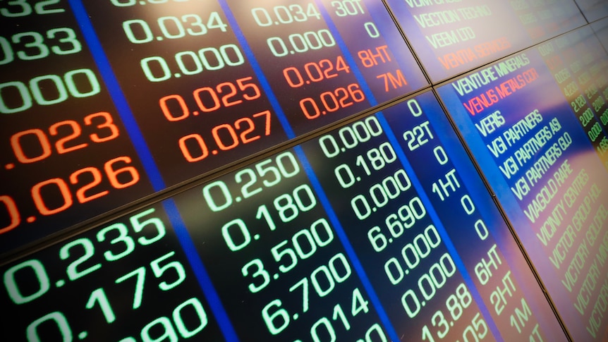 Stocks displayed on a screen at the ASX 